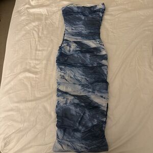Blue Tie-Dye Strapless Dress